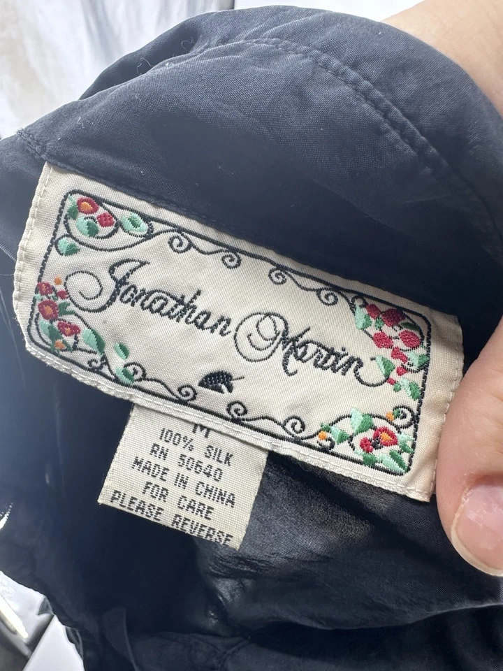 De colección Jonathan Martin 100% Seda Mujer Mediana Abotonada Manga Larga Negro 1-0 Foto 4 de 4