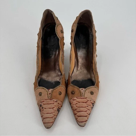 Isabella Fiore Italia Y2K DE COLECCIÓN Zapatos de salón Tacones Pelo de pony Cuero Adornado Talla 8 Foto 2 de 4