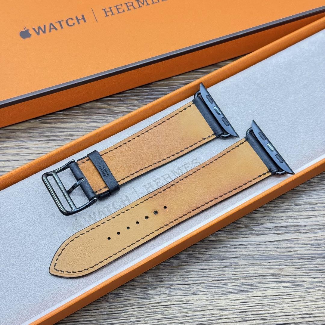 1854 Apple Watch エルメス　ブラック　レザー　HERMES Genuine Apple Watch Hermes NOIR Single Tour Leather Band