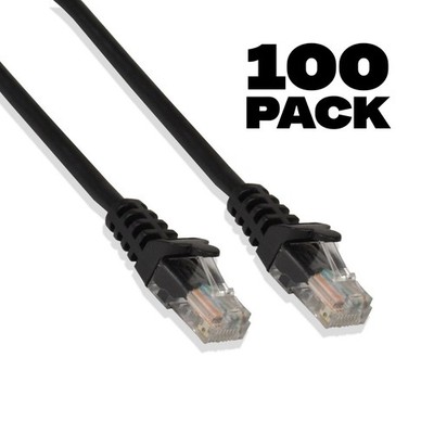 100 pack - 75ft Cat5e UTP Ethernet Network Patch Cable RJ45 Lan Patch Cord Black