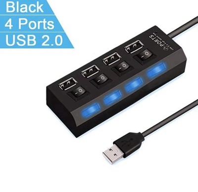 USB 2.0 Hub 4 Port mit Einzelschalter   High Speed Verteiler für PC Laptop 
