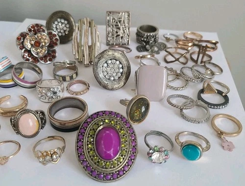 Vintage To Now Craft Junk Jewelry Lot Rhinestone Rings Costume Repair Re-purpose