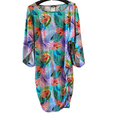 Carmen Marc Valvo Tropical Print Dress XL Bell Sleeve Summer NWT