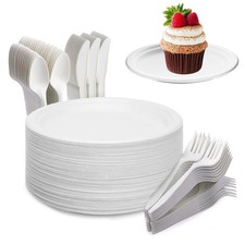 Ensemble de vaisselle jetable 200 pièces, assiette en carton biodégradable...