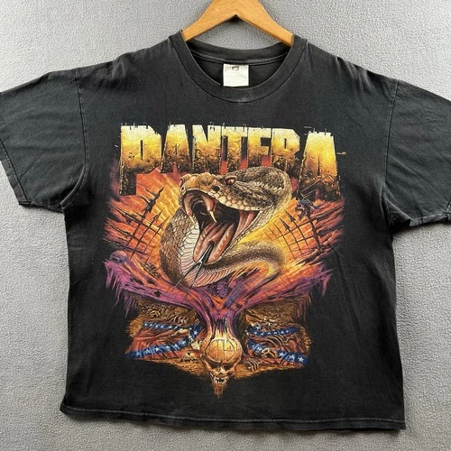 Pantera Shirt Mens XL Black Faded Snake European 199 1990s vintage concert t-shirt, vintage, size XL, single stitch, B+ condition