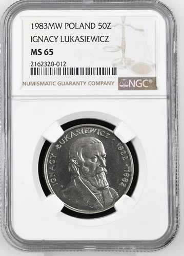 1983 MW Poland 50Z Zlotych Ignacy Lukasiewicz Copper-Nickel CuNi NGC MS 65