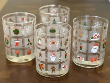 Vintage Culver 24K Christmas Potpourri Double Old-Fashioned Glasses  - Set of 4