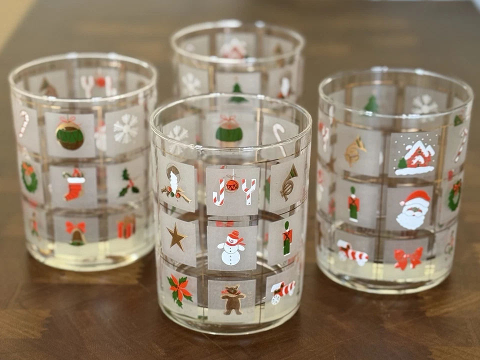 Vintage Culver 24K Christmas Potpourri Double Old-Fashioned Glasses - Set of 4 - Image 3 of 4