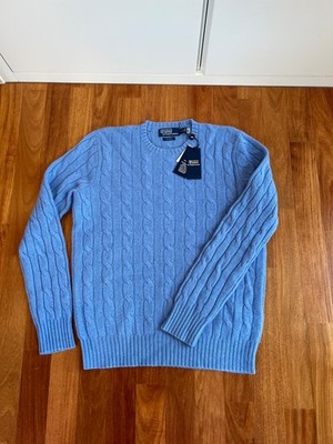 NEW Ralph Lauren Kaschmirpullover Zopfmuster Gr. M (595  NP, Cable Knit, Blau)