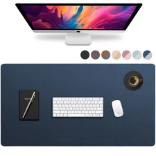 44x22 Dark Blue Leather Desk Mat, Large Mouse Pad, Protector, Blotter, Pad