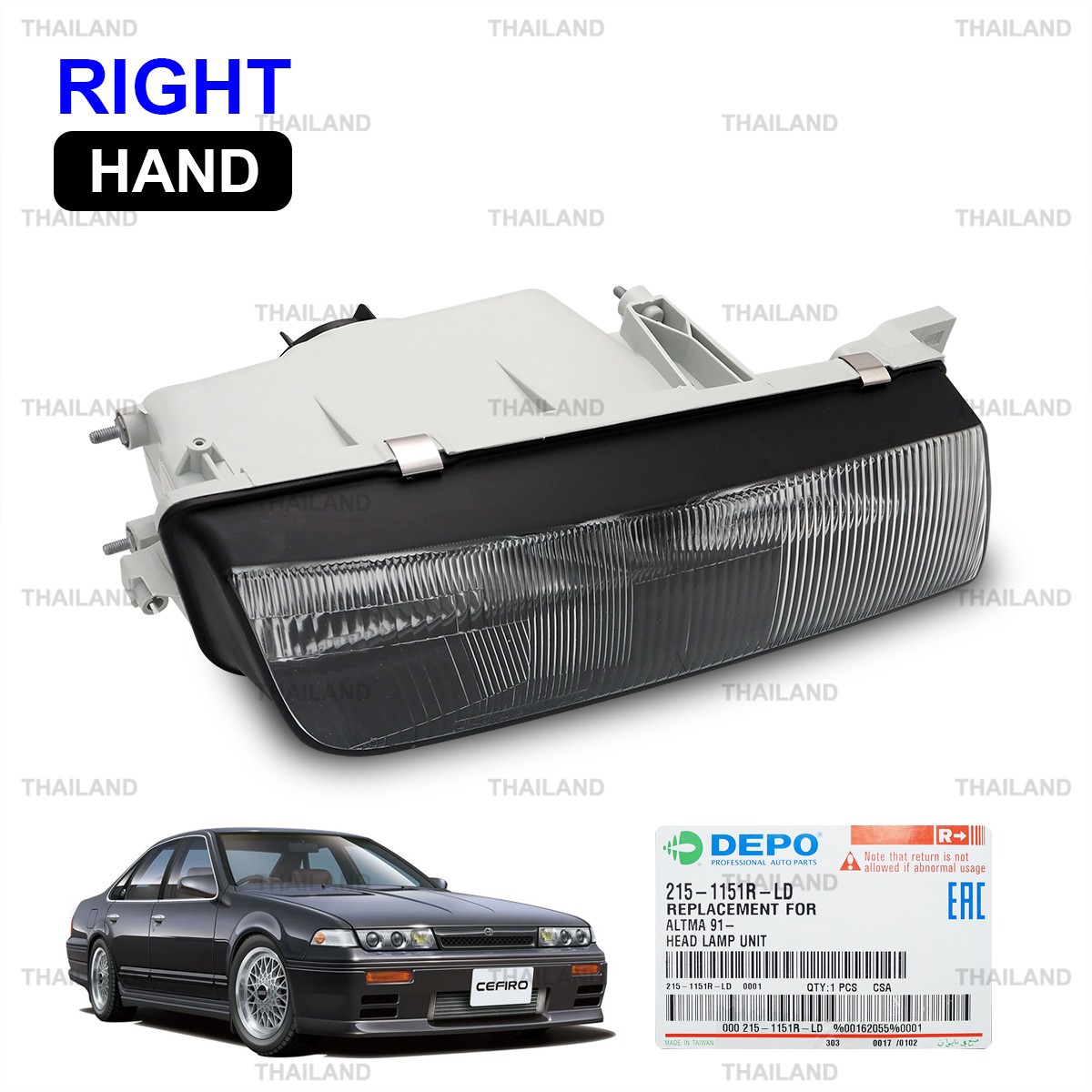 Right Front Head Light Assembly Clear Len For Nissan Cefiro A31