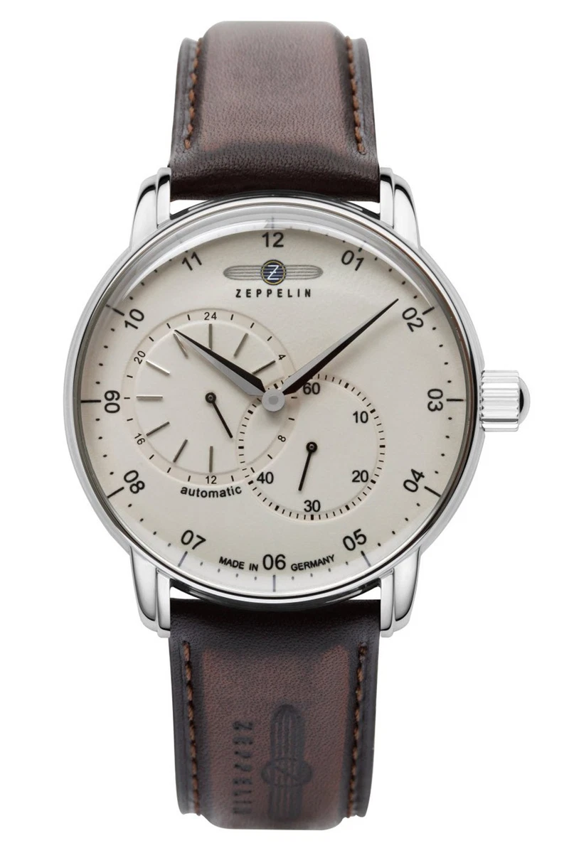 Zeppelin LZ130 Orologio Uomo Automatico 7668-5 - Doppio Fuso Orario, Cassa 42mm, Cinturino In Pelle Vitello Marrone, Quadrante Beige, 50m WR