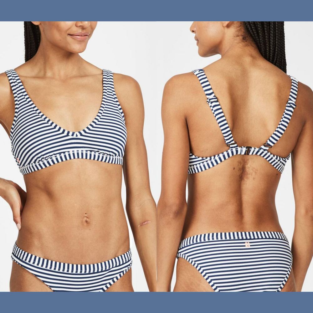 NEW $75 Sweaty Betty Retro Striped Bikini Top in Beetle Blue