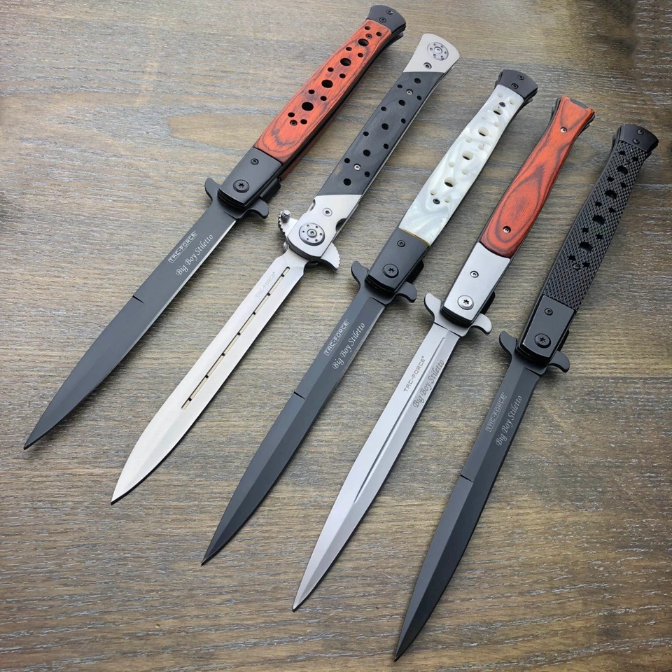 Navaja de Bolsillo TAC FORCE 13" Extra Grande MADERA DURA Asistida por Resorte Abierta STILETTO Foto 2 de 4