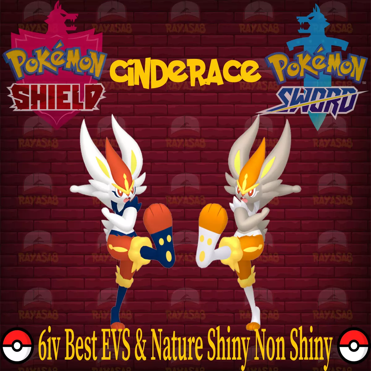 🌟Cinderace Shiny non shiny Best Stats Pokemon Sword and Shield Home🌟