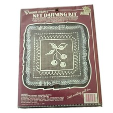 Vogart Crafts Cherries Pillow Kit Net Darning Lace Ruffle Backing 14  