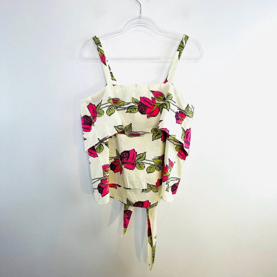 Top Camisola Cooper By Trelise Talla 12 M Blanco Rosa Floral Algodón Corbata Frontal Foto 3 de 4