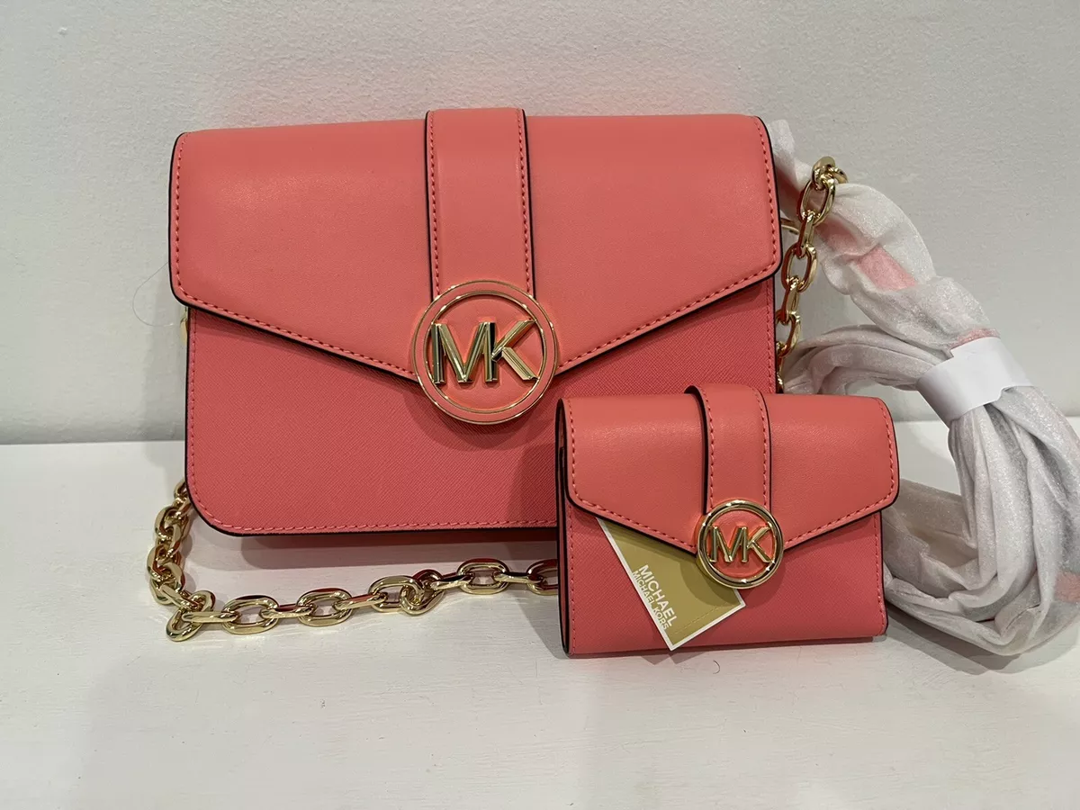 Michael Kors, Bags, Nwot Michael Kors Pebbled Learher Small Phone Wallet  Crossbody Pink Grapefruit