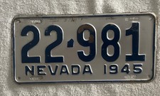 Vintage Original 1945 Nevada  License Plate S...