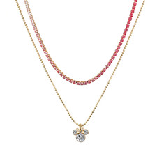 Layered Necklace, Disney Minnie Mouse Necklace, Gold and Pink Crystal Chain  NEW
