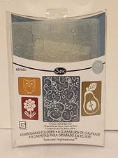Sizzix Basic Grey 4 Embossing Folders Owl-Flowers-Pear Set-Leaves  Swirl #657260