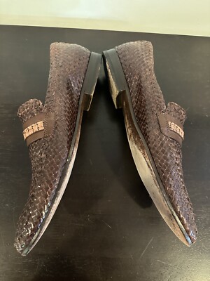 FRATELLI VANNI MENS BROWN LEATHER WOVEN LOAFER, SZ EU 44 US  display picture 2