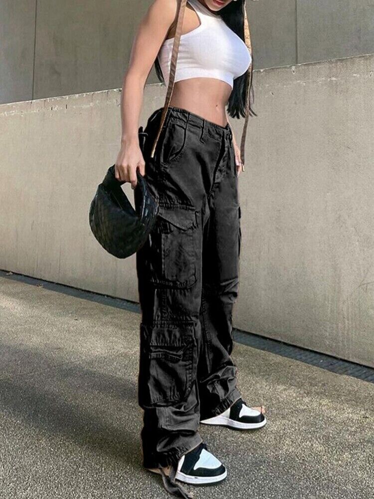 Vintage Cargo Pants Jeans Women Fashion Denim Trousers Girl Christmas Gift  GF