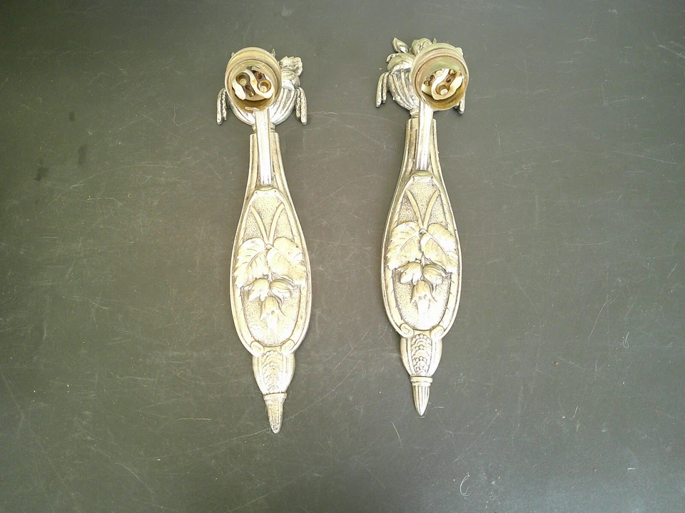 APPLIQUES ART DECO EN BRONZE ARGENTE DECOR NOISETTES NOISETIER GEORGES LELEU X 2 - Photo 2/4