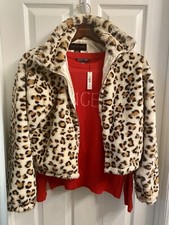 Victoria Secret Pink Know One Cares Faux Fur Jacket Pink Leopard Medium 89