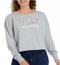 TOMMY HILFIGER Women's Raw Hem Crew Neck Logo Sweatshirt Size M