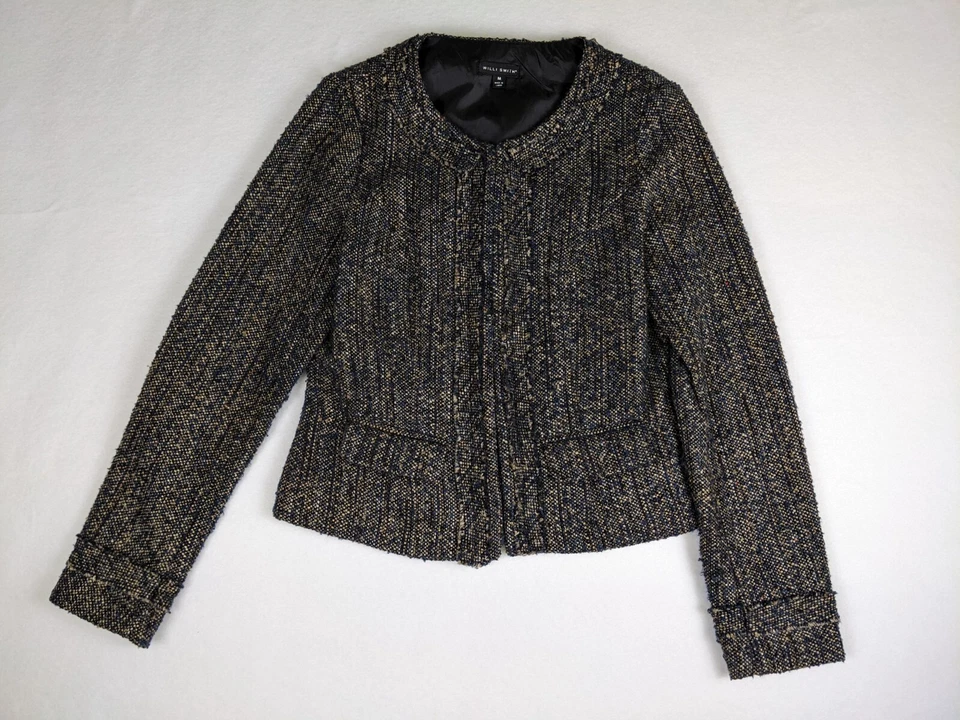 Willi Smith Women's Blazer Size Medum Brown & Blue Woven Jacket Tweed Foto 3 de 4