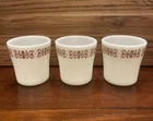 Vintage Pyrex 709 Copper Filigree Corning White 6 oz Tea Coffee Mug Cup Set of 3