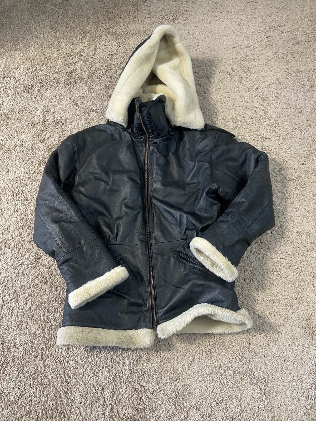 Identification leather jacket fur lining detachab… - image 1