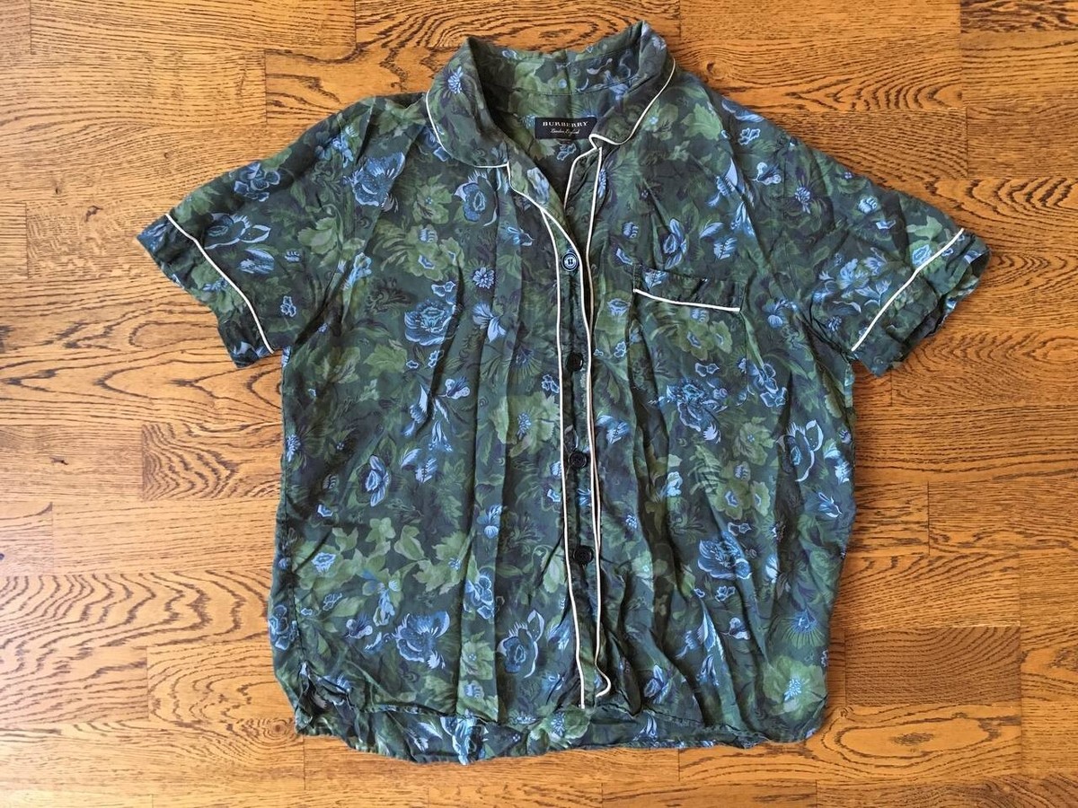 Men's Burberry London Green Pajama Silk Floral Print Shirt