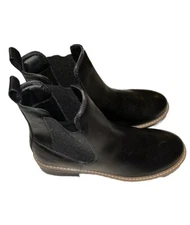 New 8.5 Kensie Khai Chelsea Black Dirty Faux Leather Round Toe Pull On Boots