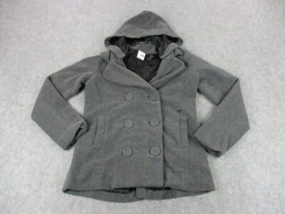 Lost Enterprises Jacket Womens Small Gray Wool Blend Double Breasted Hooded Coat