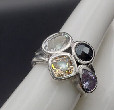 Silpada VNTG Wine Flight Amethyst CZ Hematite Sterling Silver 925 Ring Size 6