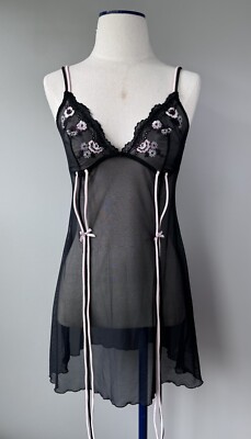 Intimissimi Size M Tulle Lace Babydoll Adjustable Straps Mesh Black