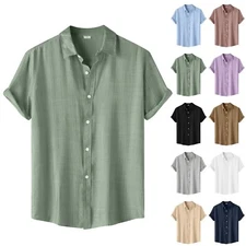 Men's Cuban Shirt Short Sleeve Button Down Shirts Casual Summer Beach T Shirts