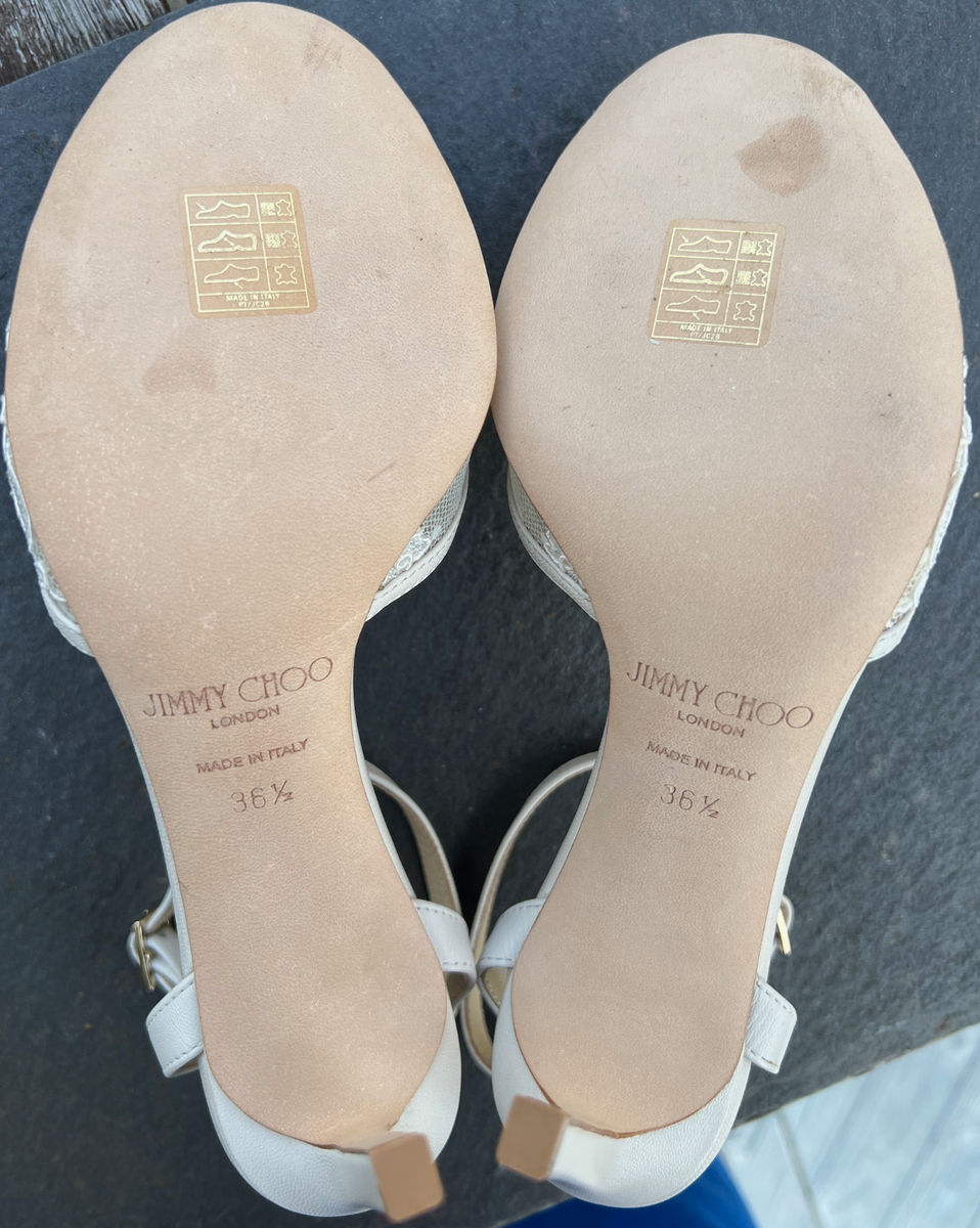 Jimmy Choo Sacora 85 Ivory White Lace Pearl Bridal Wedding Sandal