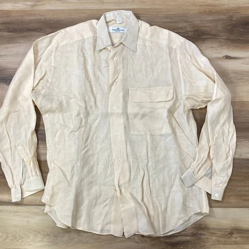 Pierre Balmain Button Down Mens 15.5 Quiet Luxury 100% Linen Cream Vintage Italy