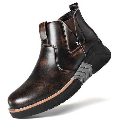 Hand Made Genuine Leather Height Increase Sneakers Men Casual Walking Flat Boots