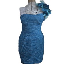 Daisy One Shoulder Prom Dress  Rouched Dress Large Blue
