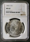 1882 S $1 Morgan Silver Dollar NGC MS62