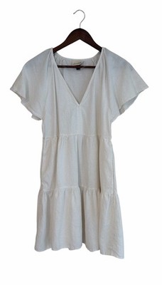 Universal Thread White Linen Blend Tiered Dress Size Small Minimalist Comfort