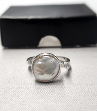 Freshwater Pearl Hammered Ring sz 7 Sterling Silver