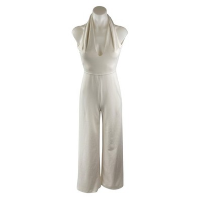 Lulus Women's Beige Halter Neck Sleeveless Tank Wide Leg Jumpsuit Romper Size S