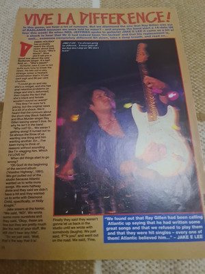 Vintage JAKE E LEE BADLANDS / NYMPHS GUIDE A4 POSTER KERRANG MAGAZINE CLIPPING