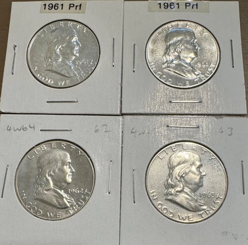 2-1961 1962 1963 Benjamin Franklin Half Dollar Proof - 90% Silver - Uncirculated