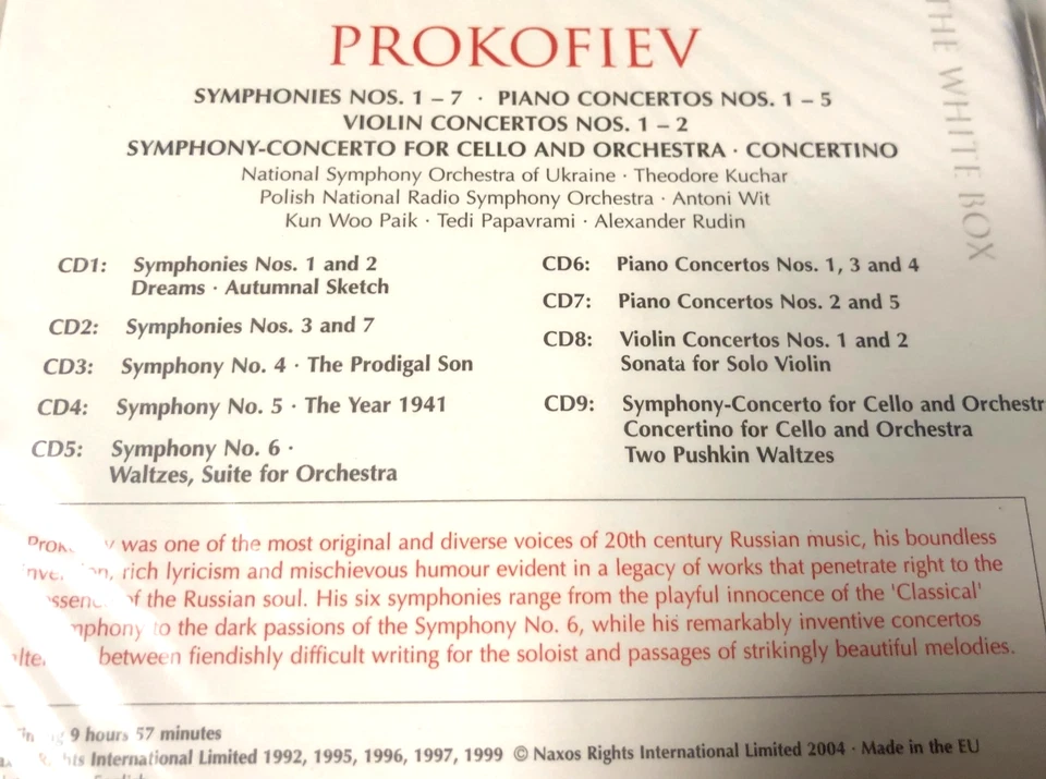 S Prokofiev The Complete Symphonies and Concertos 9x CD Set White Box 2004 new - Image 3 of 4